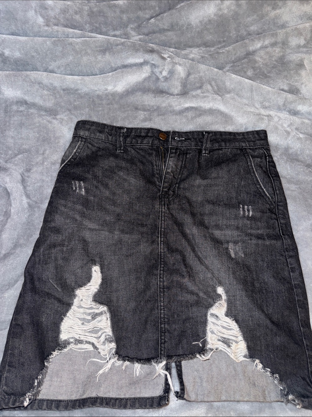 Women’s Black Distressed Denim Mini Skirt